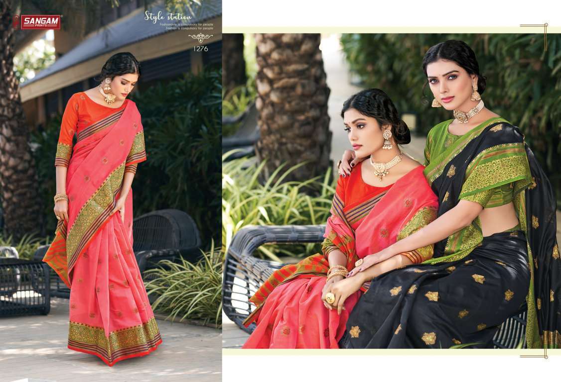 sangam prints geetika series 1269-1276 cotton thread weaving saree