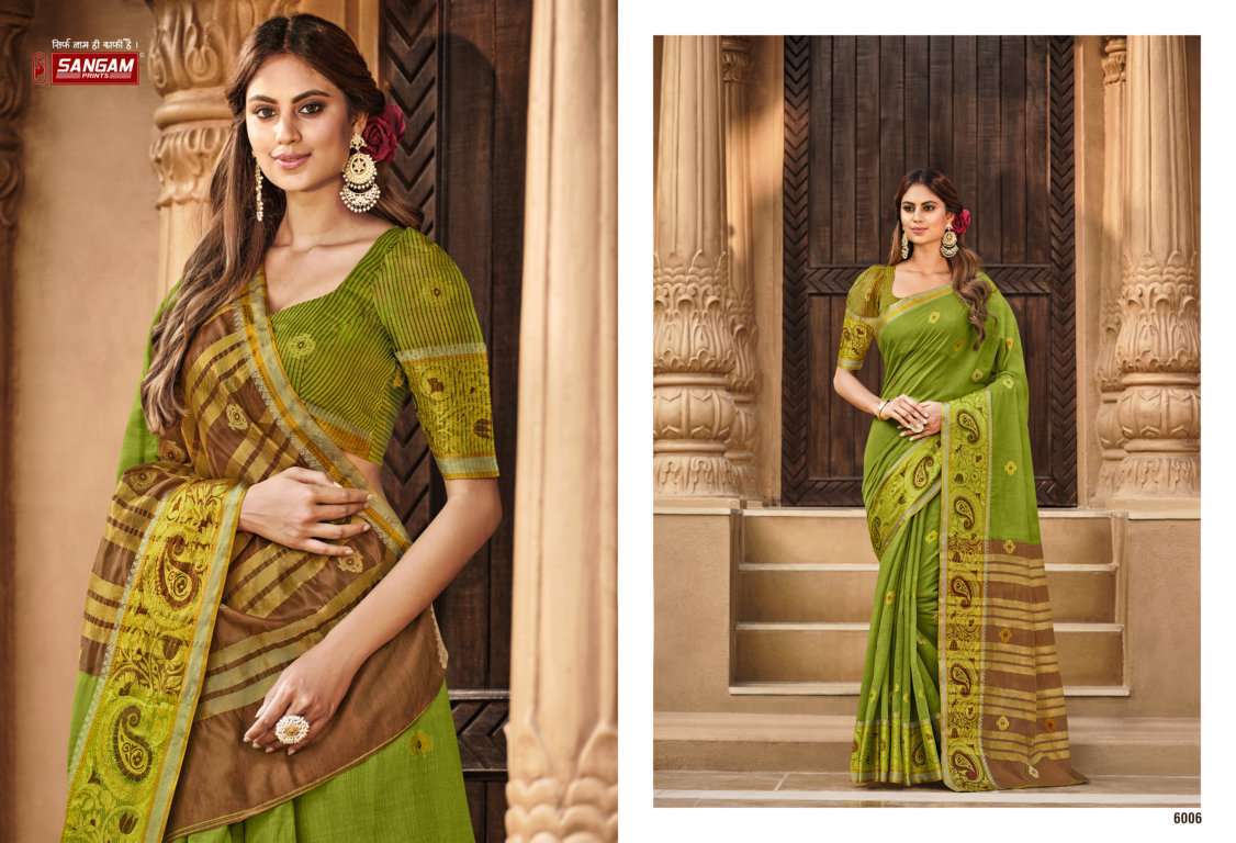 sangam prints madhvi series 6001-6008 cotton weaving saree