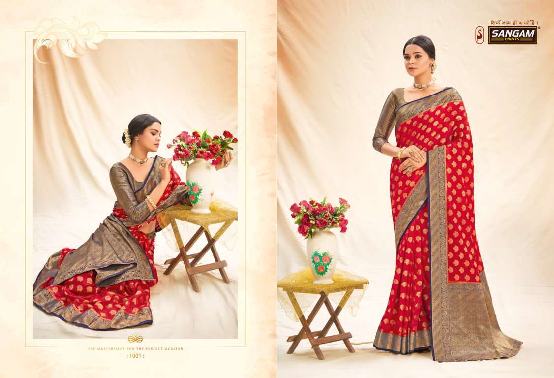 sangam prints sangneri silk series 1001-1006 zari weaving silk saree