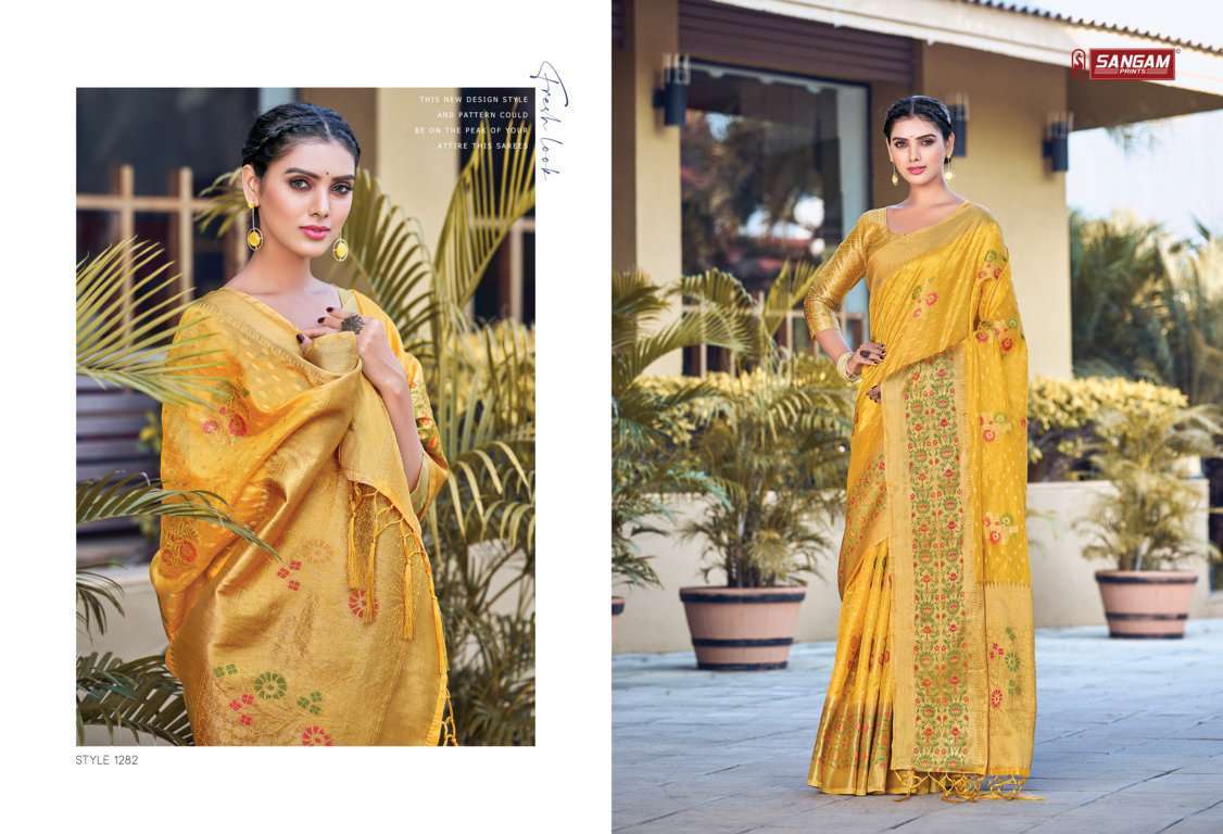 sangam prints sejal series 1277-1282 organza tassel saree