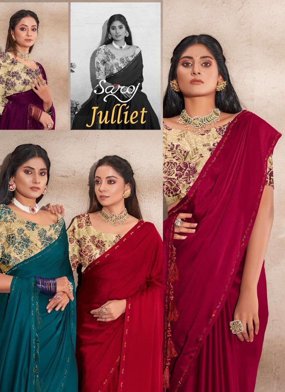 saroj julliet silk series 238001-238006 Silky Satin Georgette Base saree