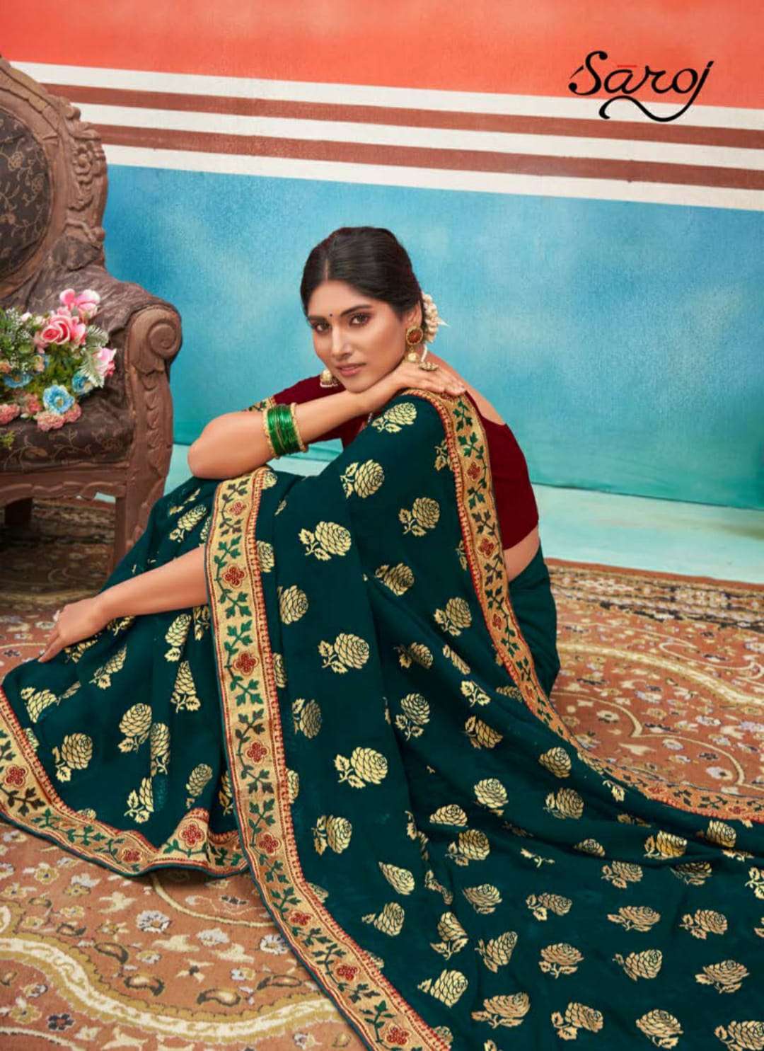 saroj panch ratna series 237001-237008 georgette with foil saree