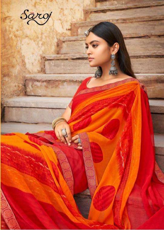 saroj sarangi series 1001-1008 Georgette with lace saree