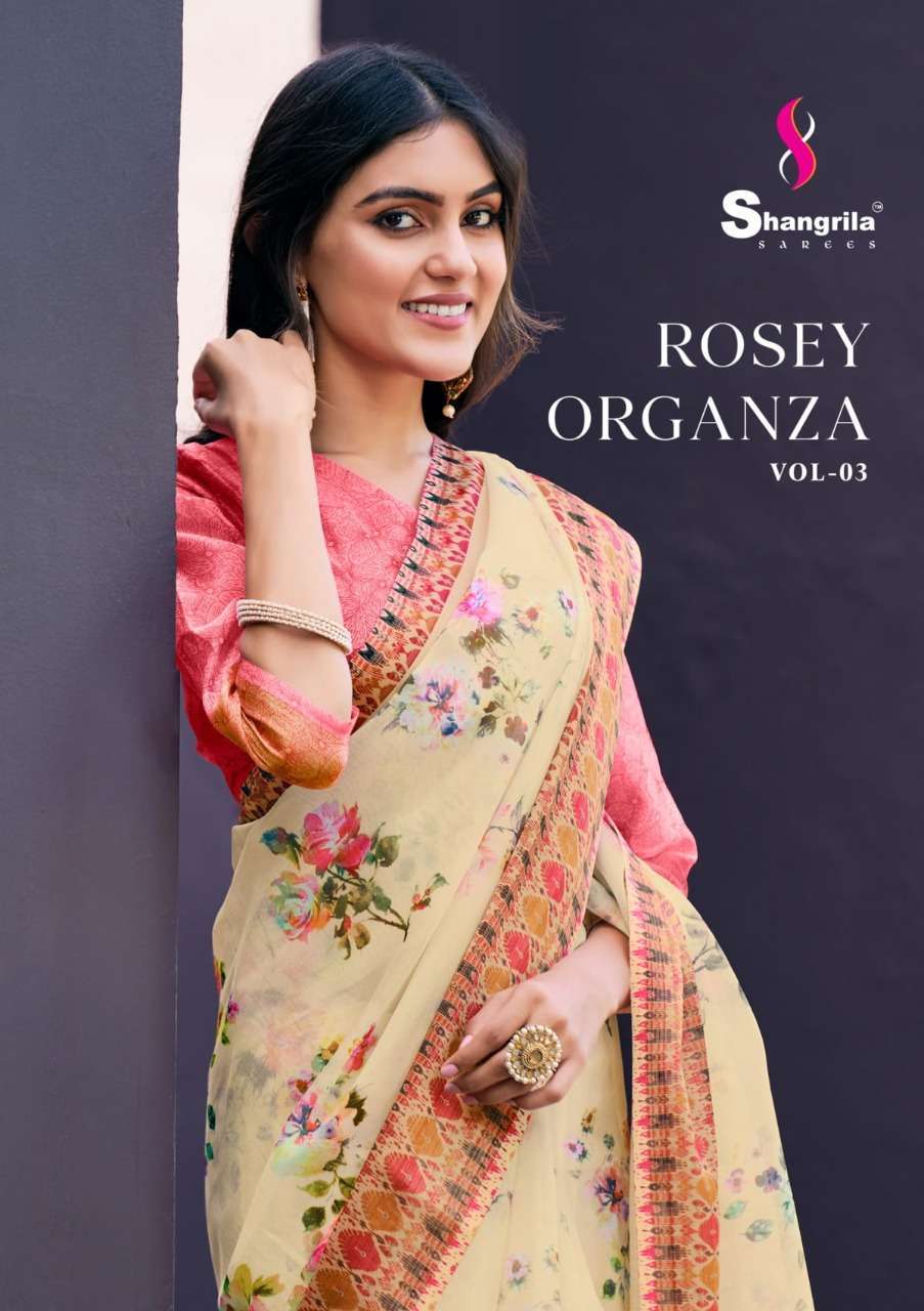 shangrila rosey orgenza vol 3 Digital floral Prints On Slub Organza saree