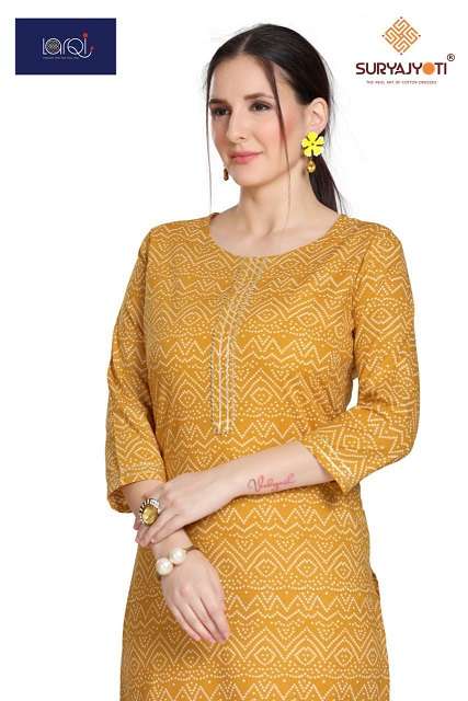 Suryajyoti Larqi Cambric Cotton kurti With Bandhani Leheriya Concept