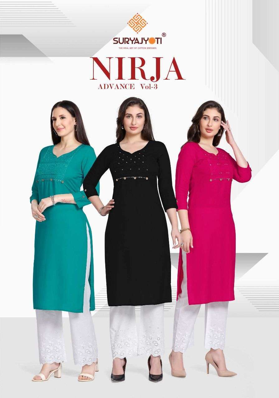 suryajyoti nirja advance vol 3 series 3001-3010 rayon cotton kurti 