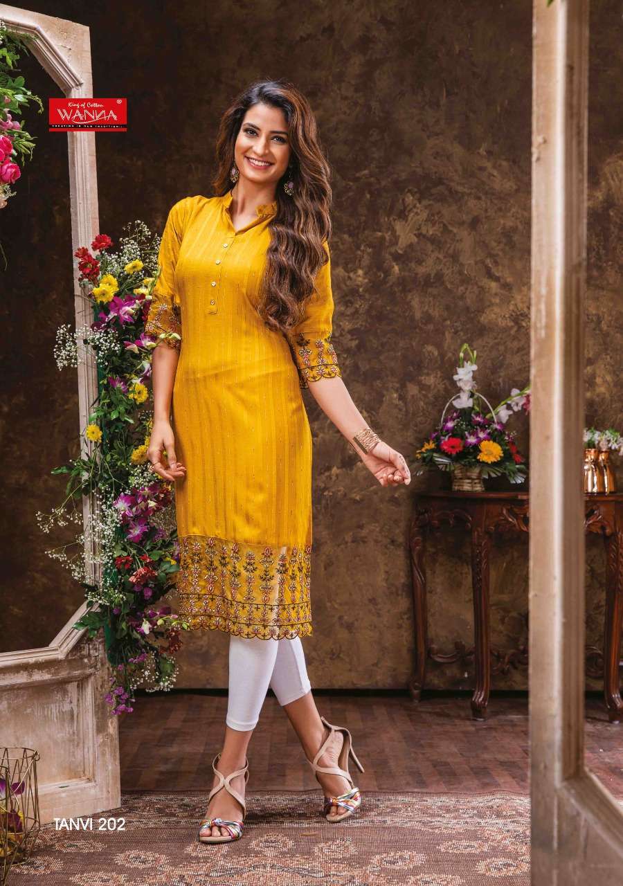 TANVI VOL 2 BY WANNA RAYON EMBROIDERY CLASSY LOOK FANCY KURTIS