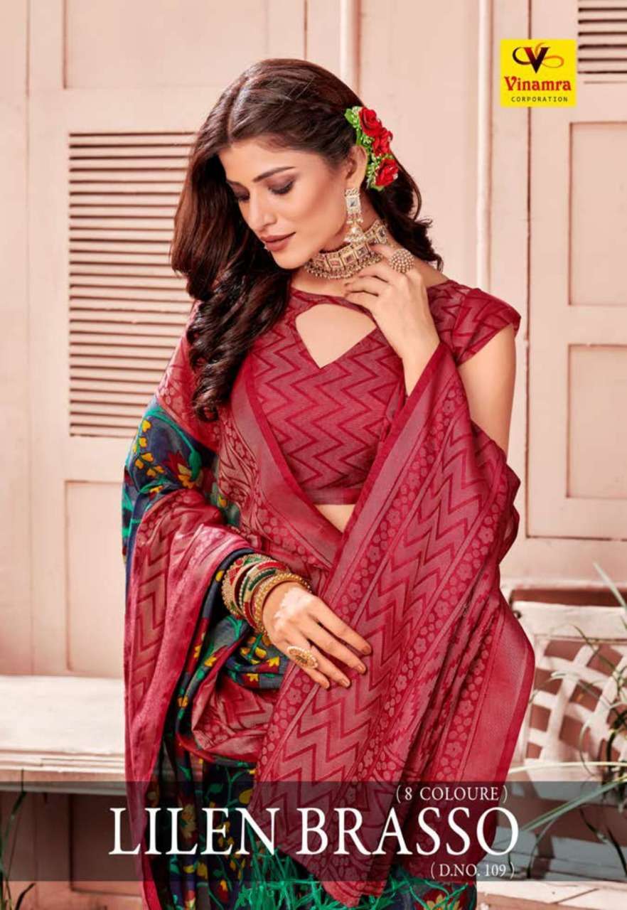 vinamra lilen brasso d no 109 brasso printed saree