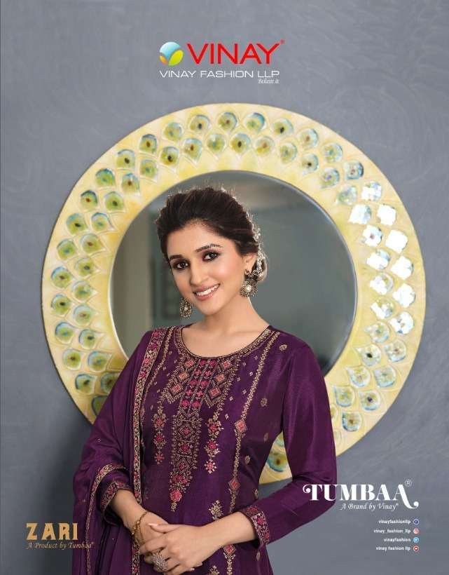 vinay fashion tumbaa zari series 39481-39487 pure viscose dola jacquard suit 