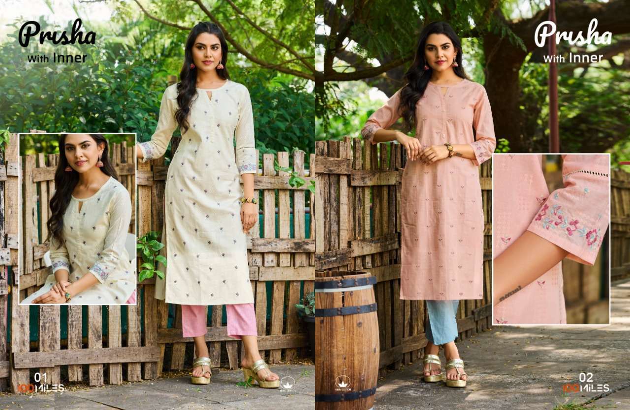 100 miles prisha series 01-06 Pure cotton self jacquard kurti