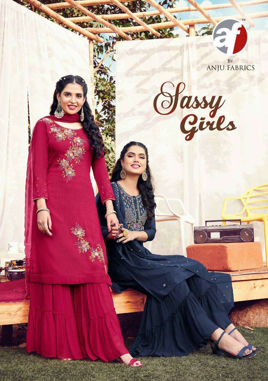 a f kurti sassy girls series 7021-7026 pure dola readymade suit 