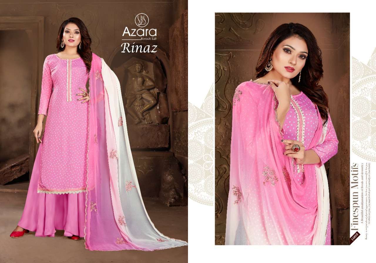 Azara radhika rinaz series 1001-1005 pure crape print suit 