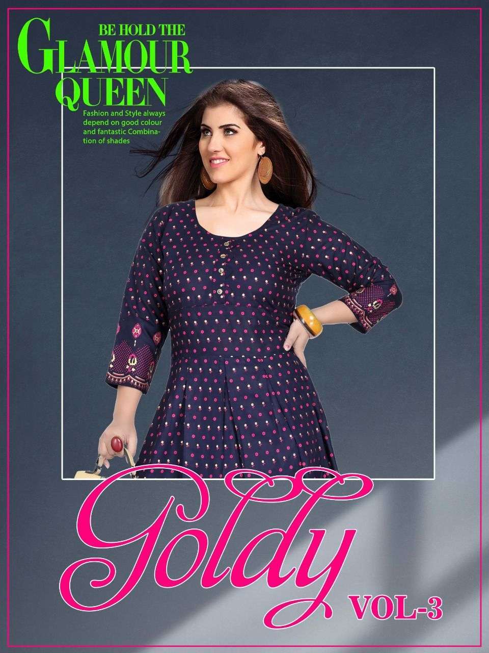 Beauty queen goldy vol-3 series 5001-5008 17 kg rayon kurti 