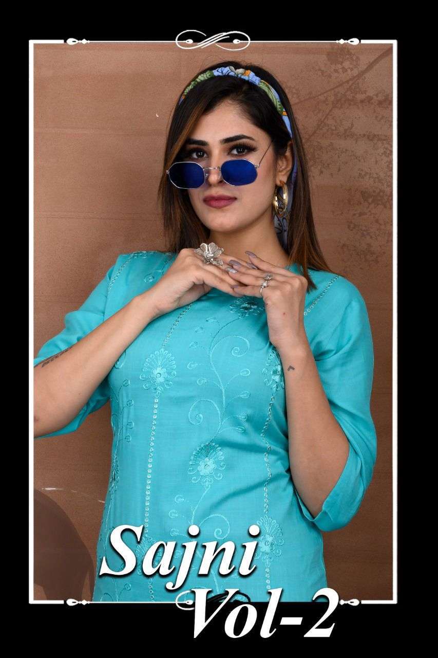 beauty queen sajni vol 2 rayon slub sequence panel work kurti 