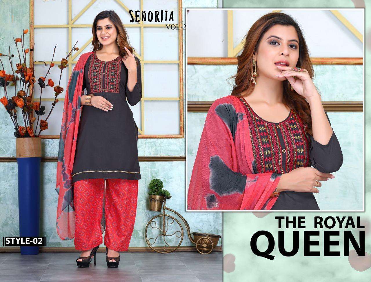 beauty queen senorita vol-2 series 01-06 140 gm rayon readymade suit 