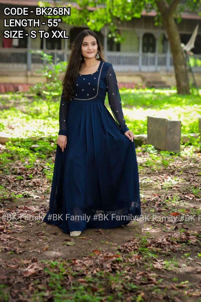 BK268N DESIGNER FAUX GRORGETTE ANARKALI KURTI