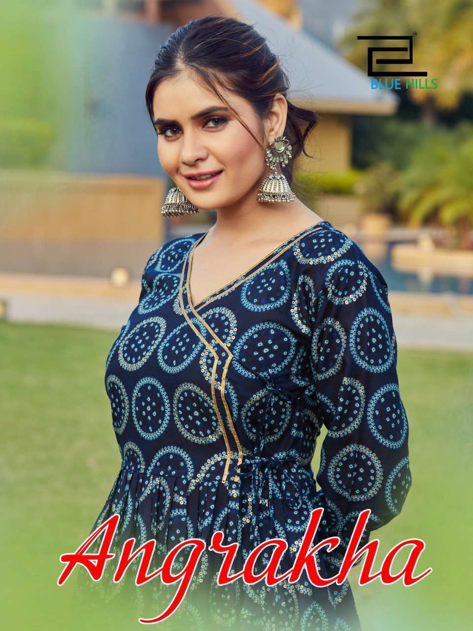 blue hills angrakha series 101-104 Rayon premium foil 14kg mill print kurti