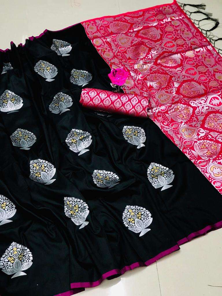 BT-03 DESIGNER LICHI SILK WEAVING SILVER JARI SAREE 