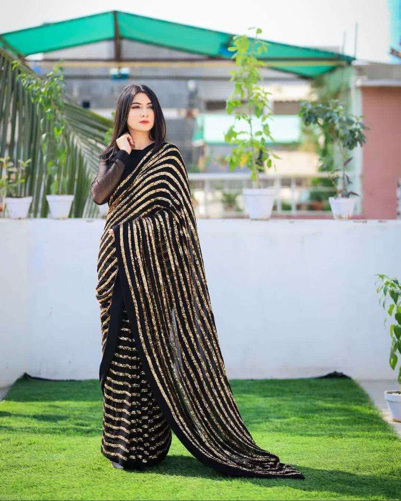 BT-16 DESIGNER WEIGHTLESS 60 GRAM BLACK COLOUR SAREE