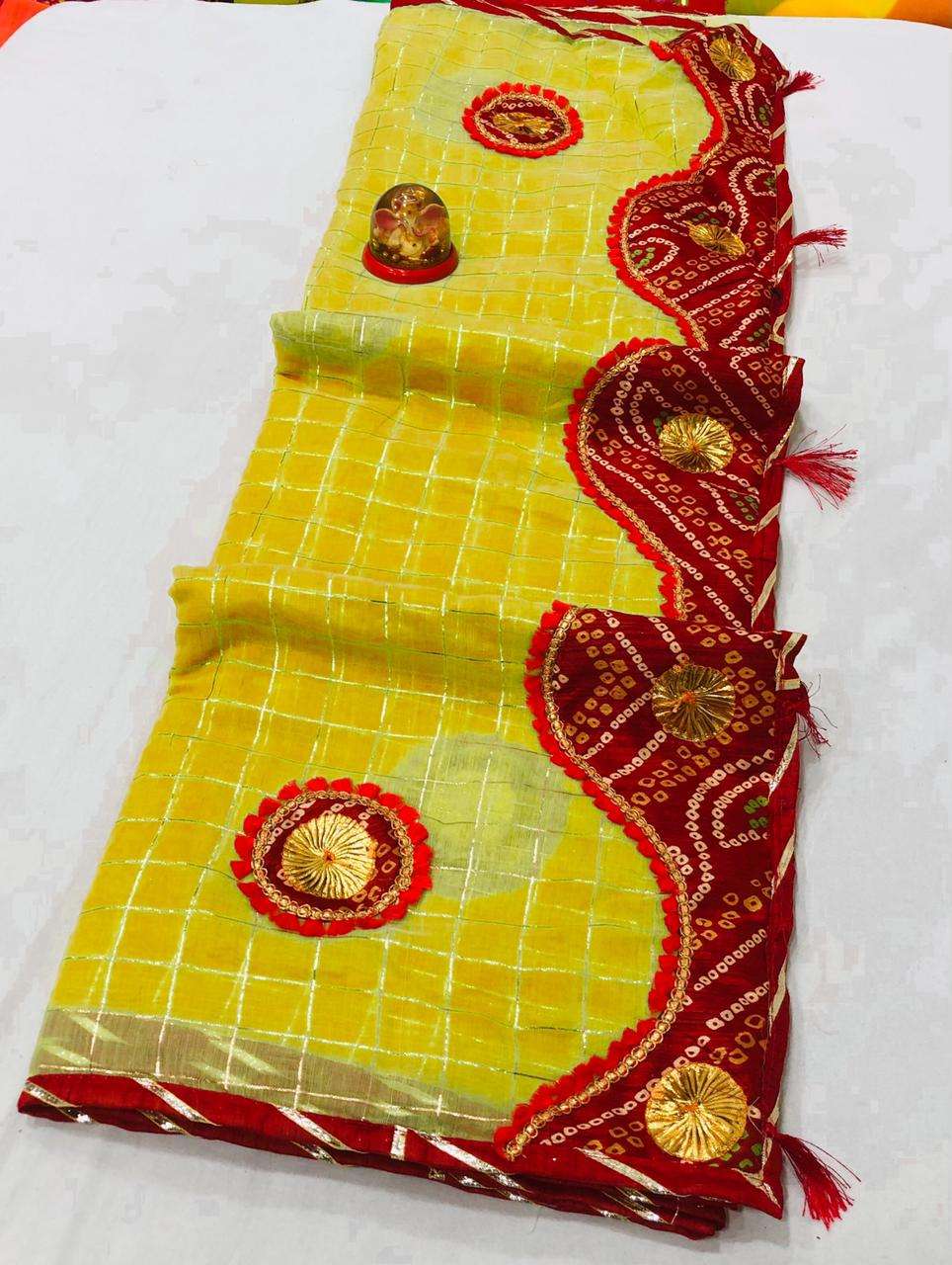 BT-18 DESIGNER COTTON ZARI CHECKS SAREE WITH BANDHANI BORDERS 