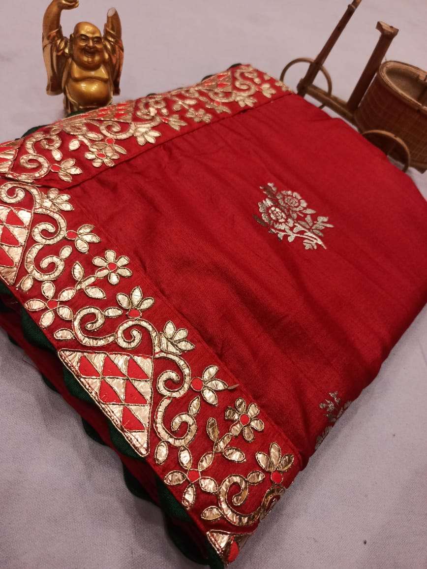 BT-18 DESIGNER DOLA SILK WITH FOIL PRINT HEAVY GOTA PATTI WORK SAREE 