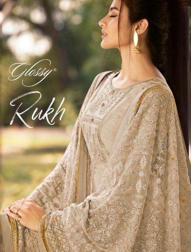 glossy rukh series 414-416 cotton silk embroidery suit 
