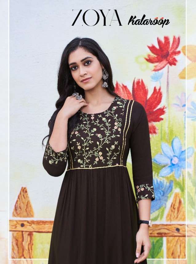 Kalaroop zoya series 12939-12942 heavy fancy rayon embroidered work kurti 