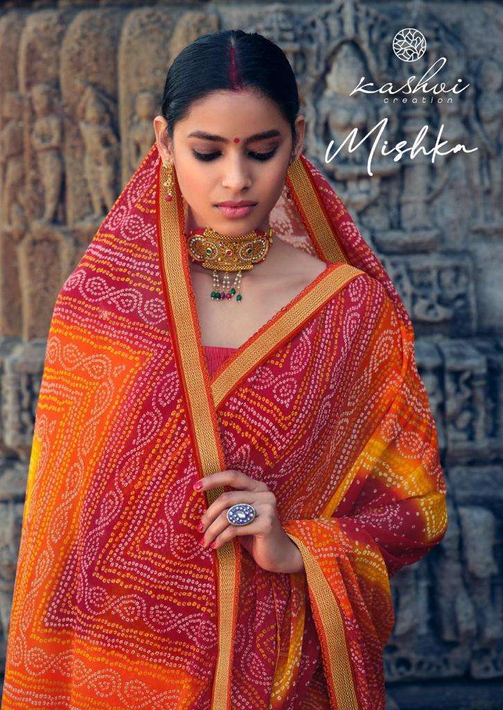 kashvi mishka series 1101-1110 Alfino Chiffon With Fancy border saree