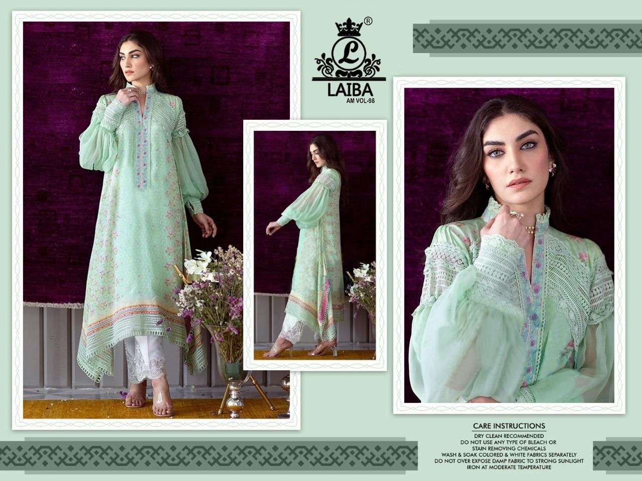 LAIBA AM VOL-98 DESIGNER PURE MUSLIN KURTI 