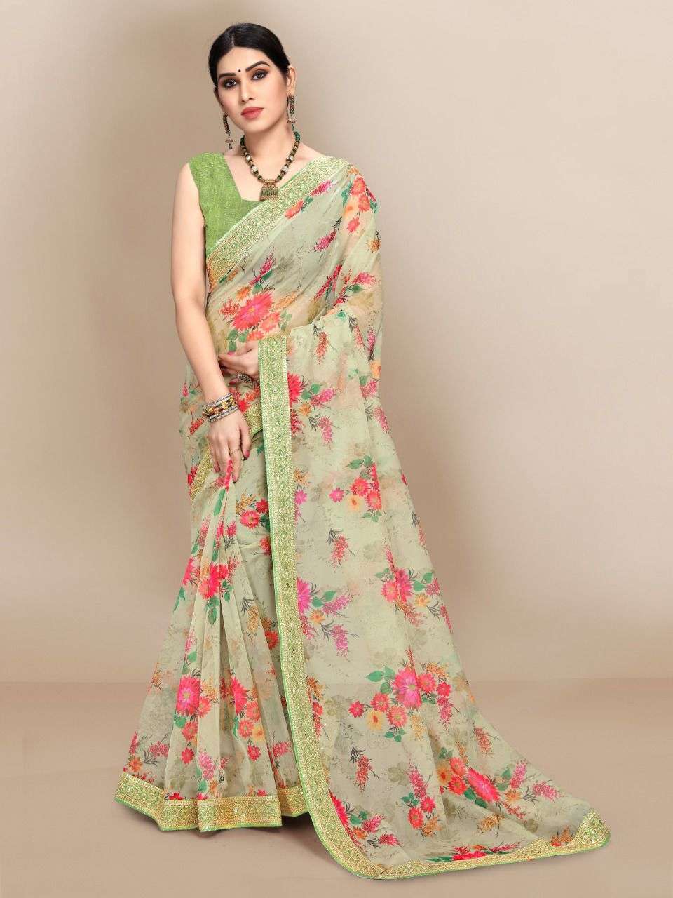 Leona3 sarees organza saree with banglori mono blouse 