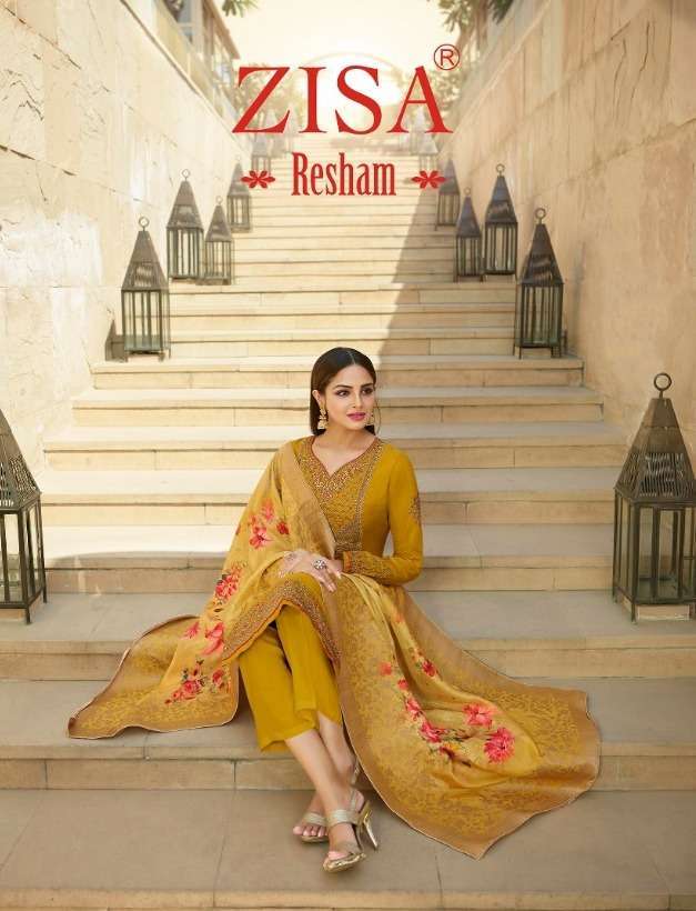 Meera Zisa Resham series 12441-12446 tusser satin suit