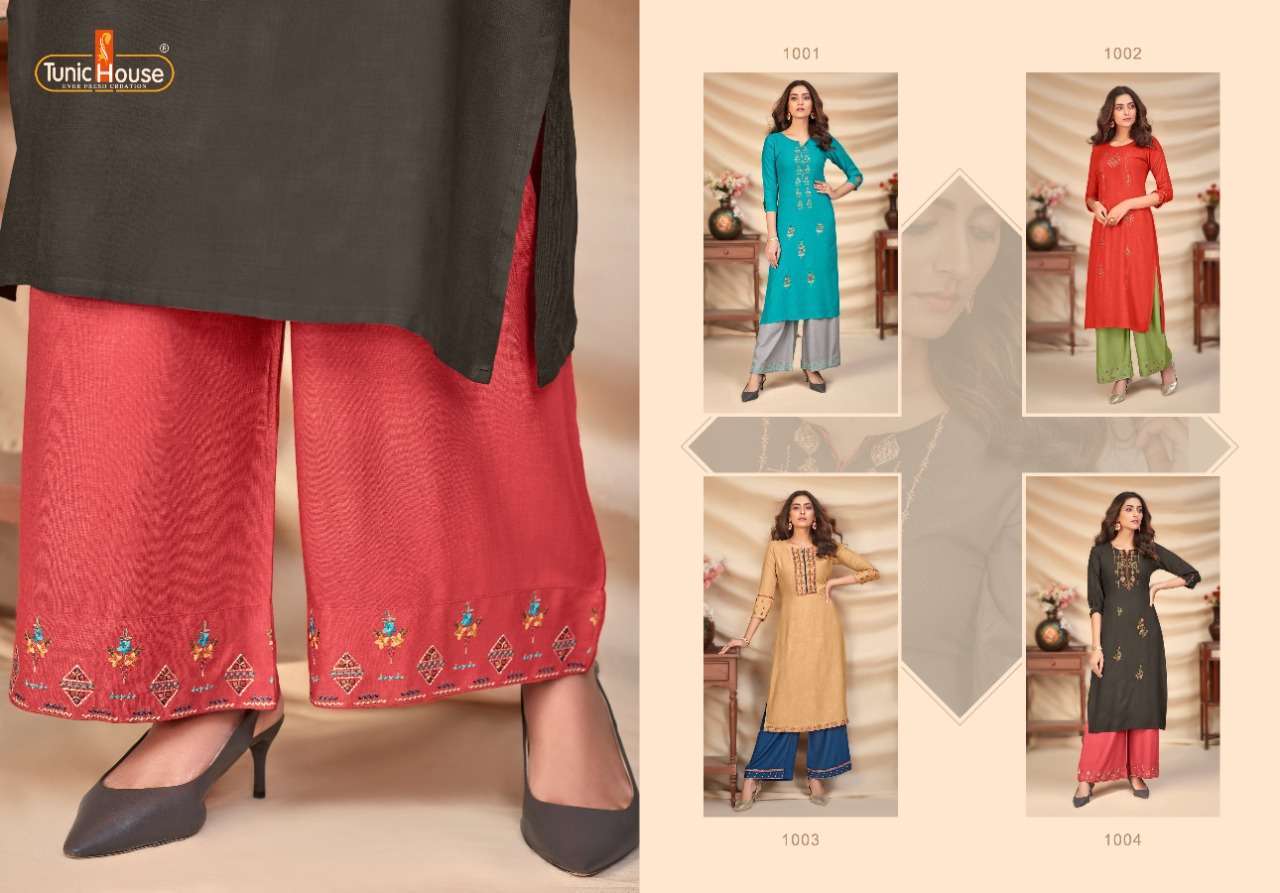 NYRA-2 BY TUNIC HOUSE DESIGNER KURTI WITH PALAZZO CATALOGE IN WHOLESALER