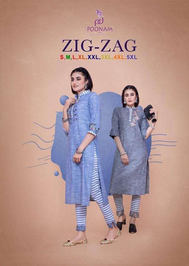 poonam designer zig zag series 1001-1009 soft south cotton slub kurti 