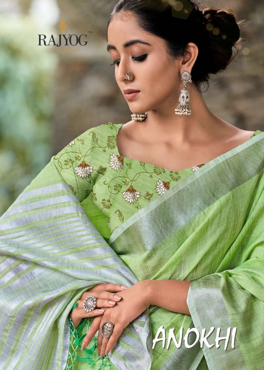 rajyog anokhi series 7801-7806 Soft linen saree with Foil & Khadi printed Blouse