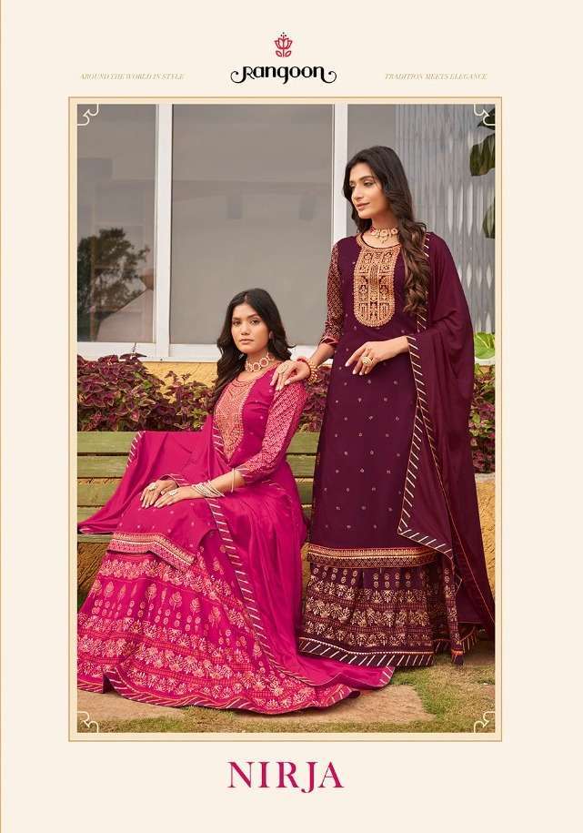 rangoon nirja series 3371-3374 Heavy Rayon with Swarovski Diamond suit