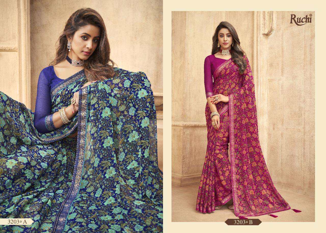 ruchi vaani series 3201-3206 Chiffon with Border saree