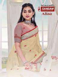 Sangam Aliaa series 6015-6020 linen embroidered tassel saree