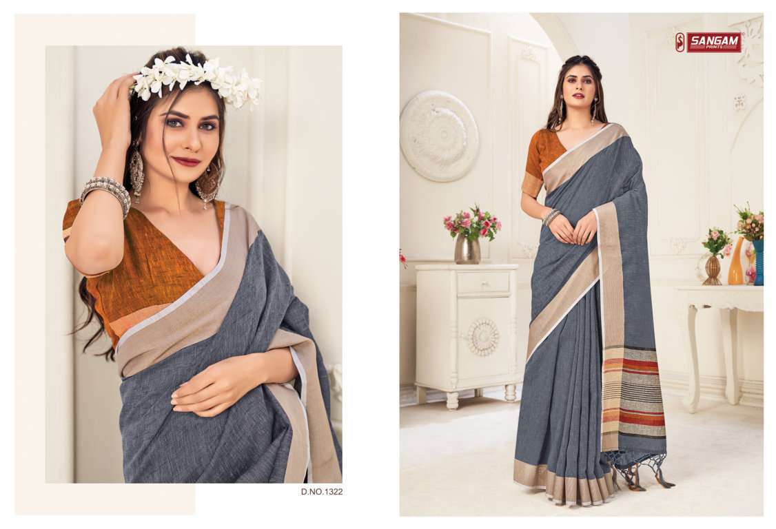 sangam prints aarya series 1319-1324 linen thread work saree