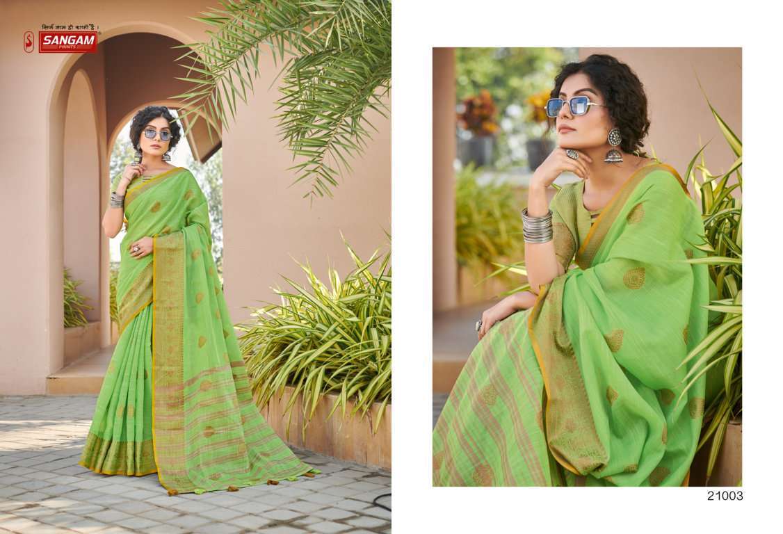 sangam prints amrapali series 21001-21006 cotton thread work saree