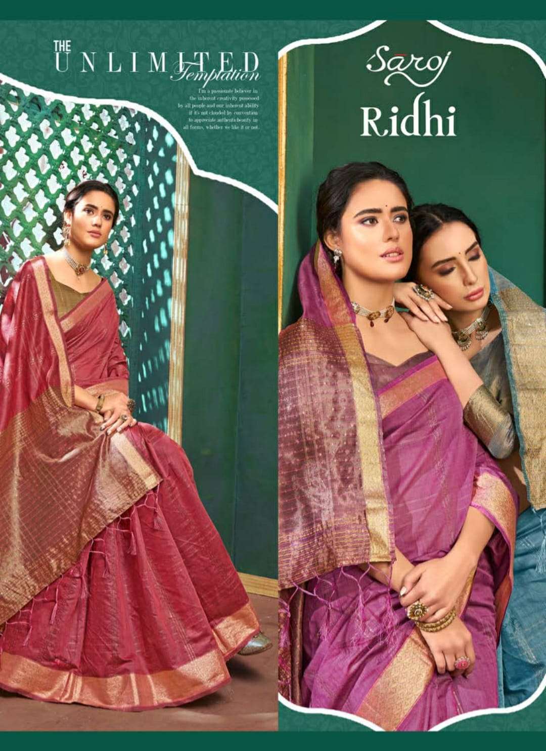 saroj ridhi series 229001-229006 Cotton Silk with Zari Lining and Pallu saree
