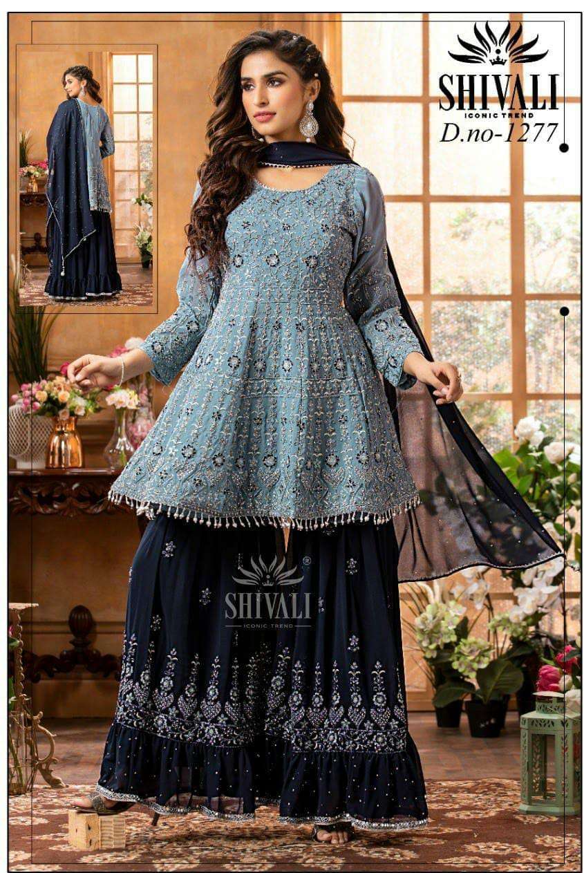 shivali 1277 design combo set of exclusive top with sharara and dupatta