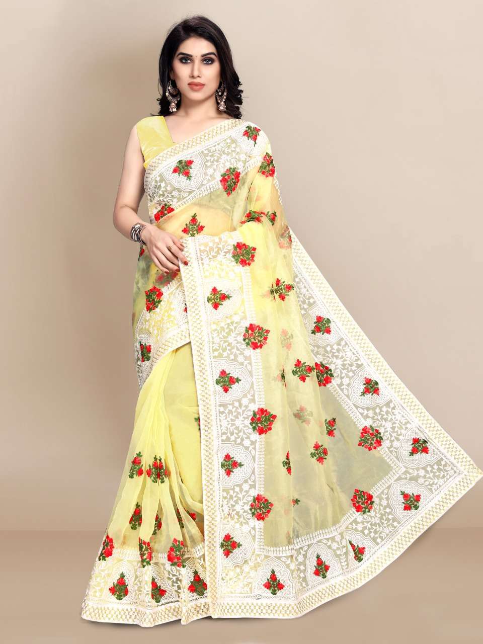 Slyvie vol 4 organza saree with banglori blouse