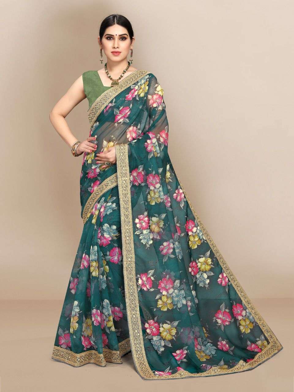 Slyvie5 sarees organza sare with banglori silk blouse at wholesale price 