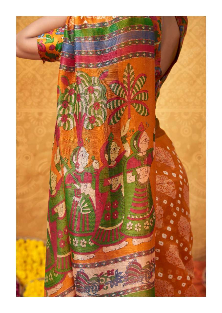 SR LAUNCHING SRIYA COTTON SATIN KALAMKARI PRINTED SAREE WITH KALAMKARI BLOUSE