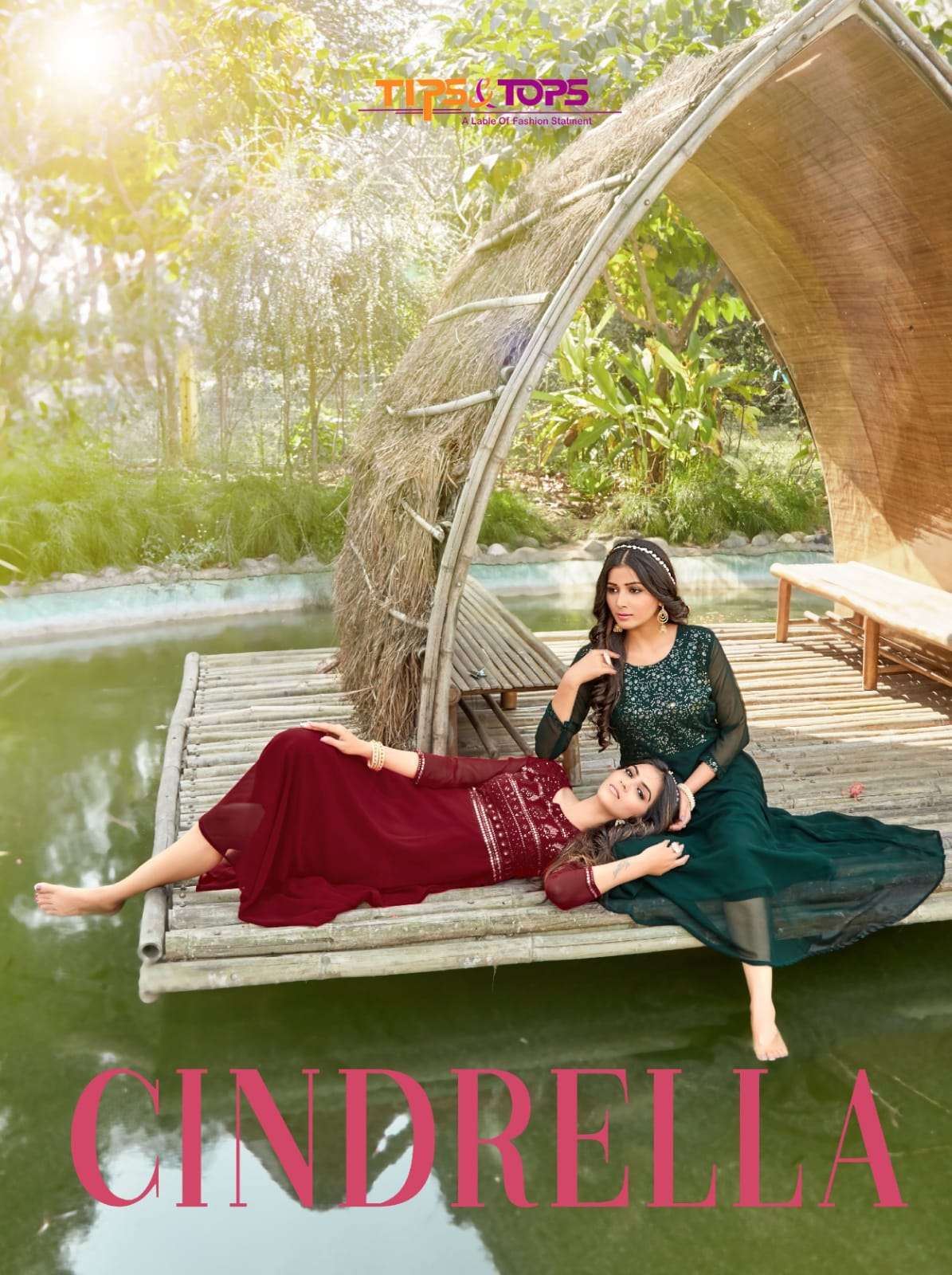 tips & tops cindrella Heavy Georgette Mirror work Full Flair gown