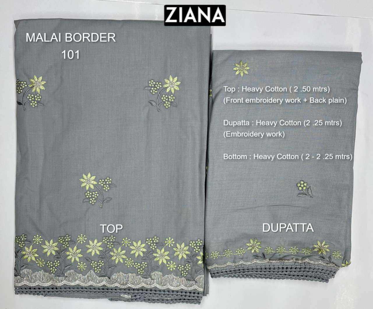 Ziana malai border 101 heavy cotton embroidery dress material