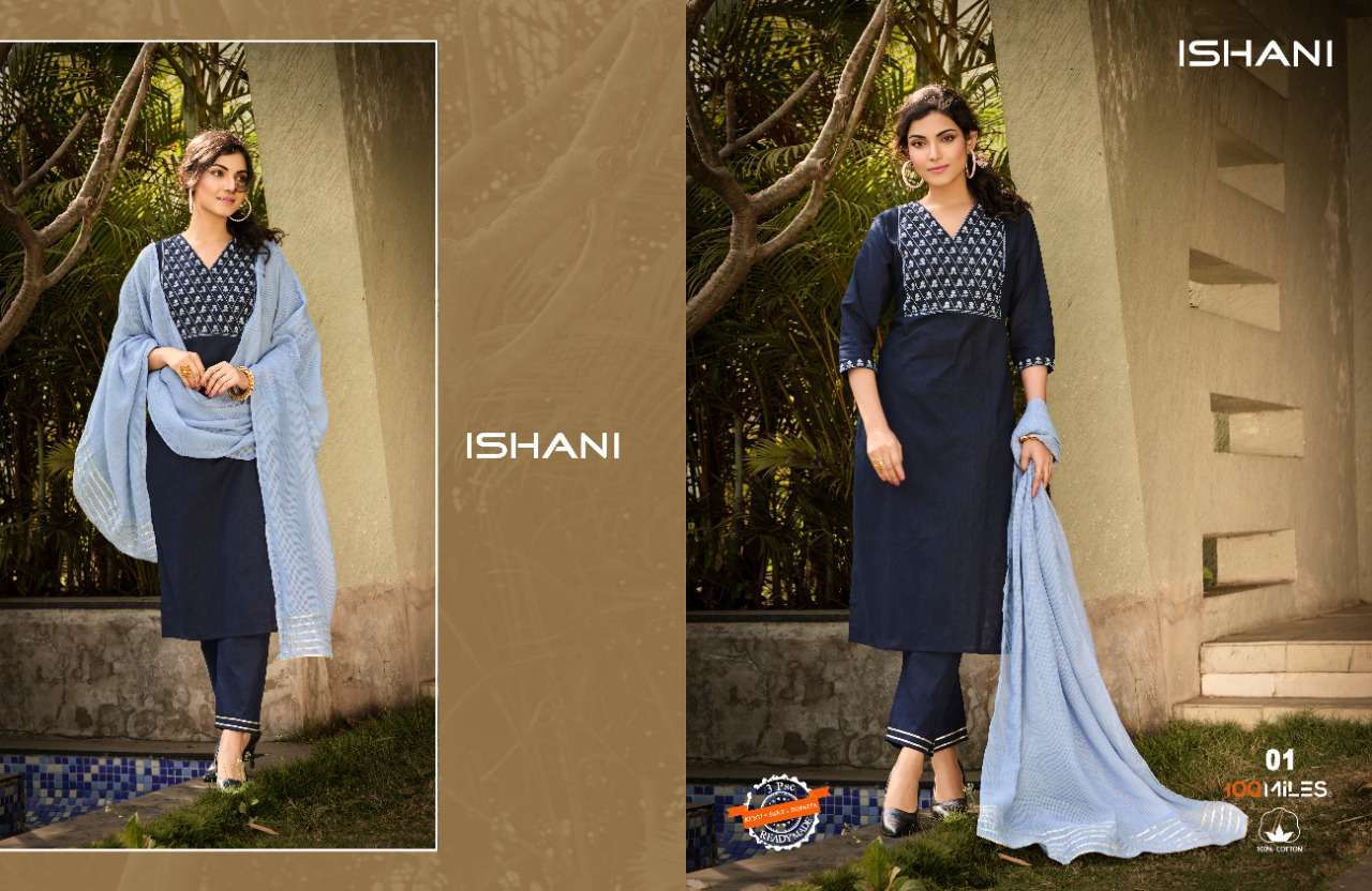 100 miles ishani series 01-04 Pure cotton embroidered Kurti