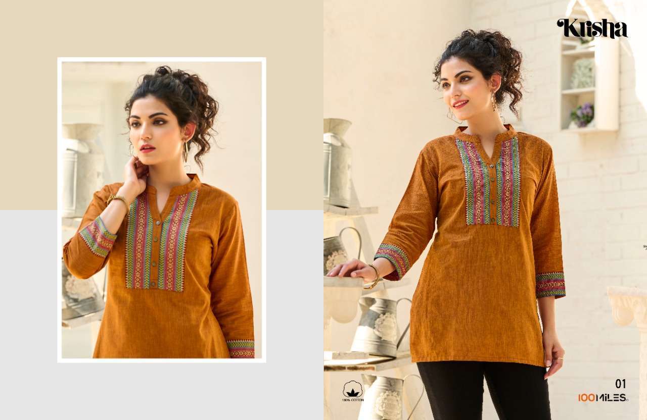 100 miles krisha series 01-04 Pure cotton tops with Handloom detailing