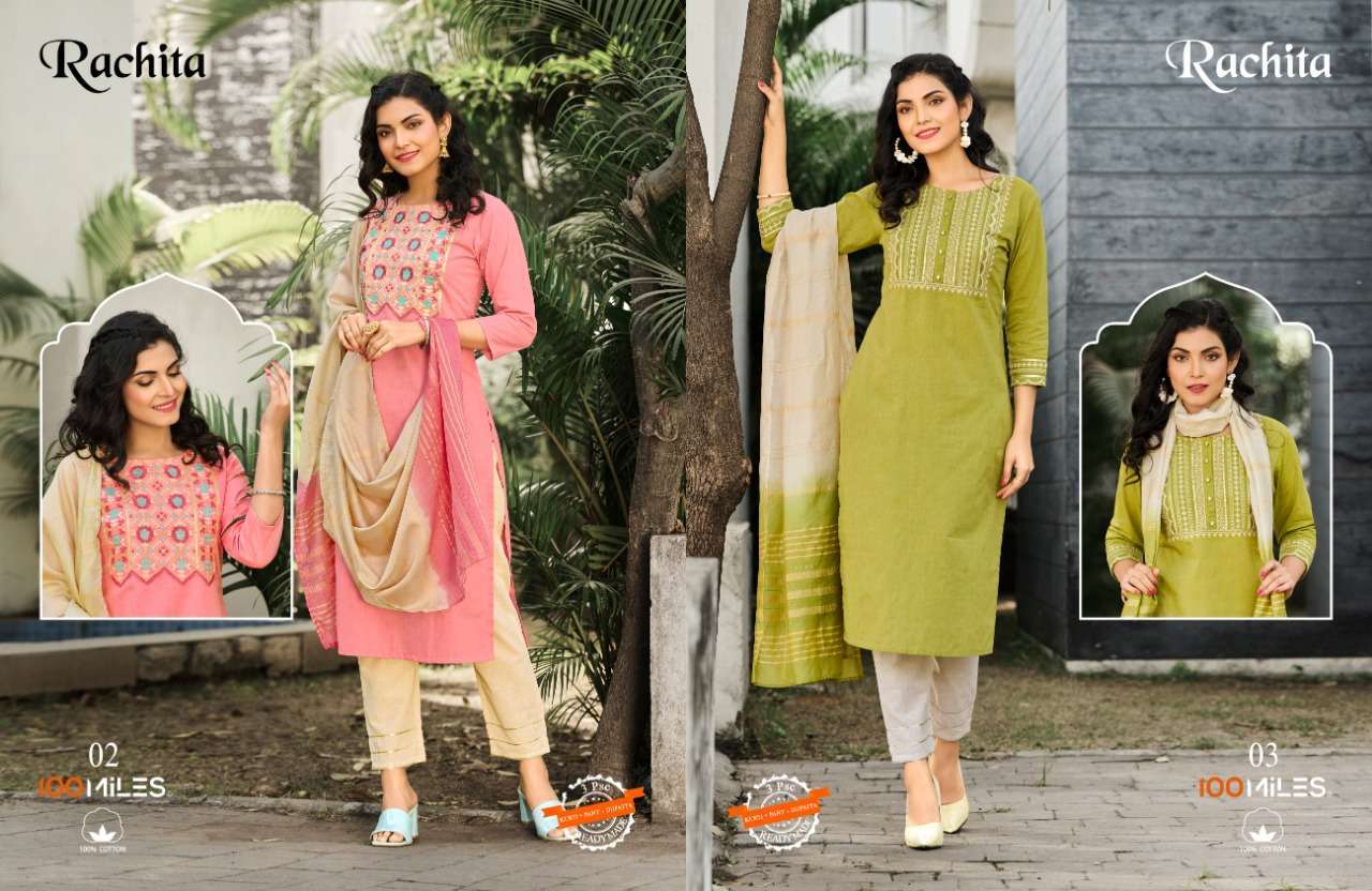 100 miles rachita series 01-04 Pure cotton heavy handwork Kurti