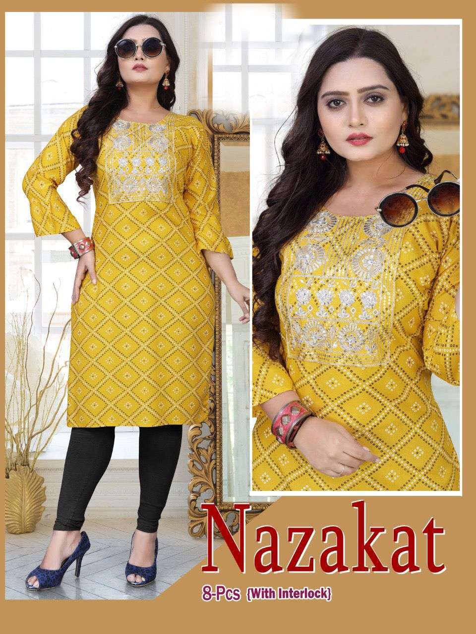 akhand jyot nazakat series 001-008 14 kg pure rayon kurti 